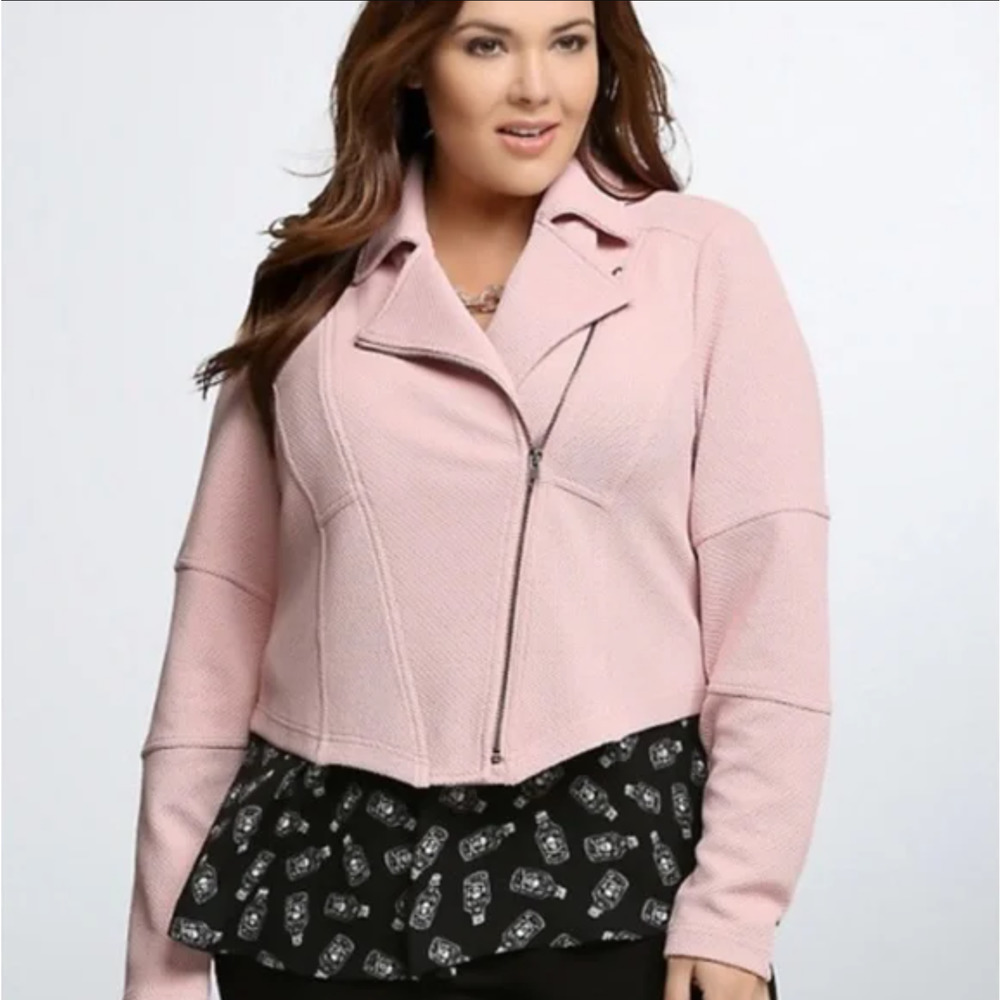 Torrid Moto Jacket Womens Size 2X Pink Knit Biker Long Sleeves Collared Full Zip